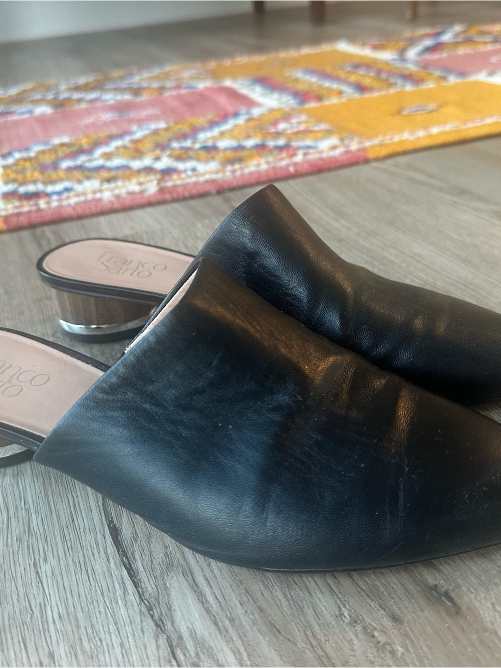 Franco Sarto Black Leather Slip-On Mule Slides